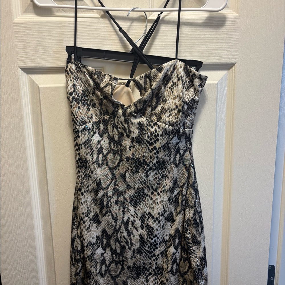 Windsor Strapless Mini Dress - Black and Cream Snake Print